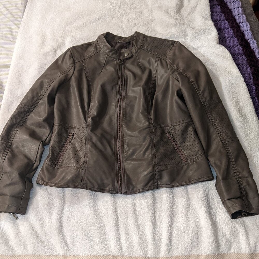 Reitmans Grey Vegan Leather Moto Jacket - Perforated Detail - XL